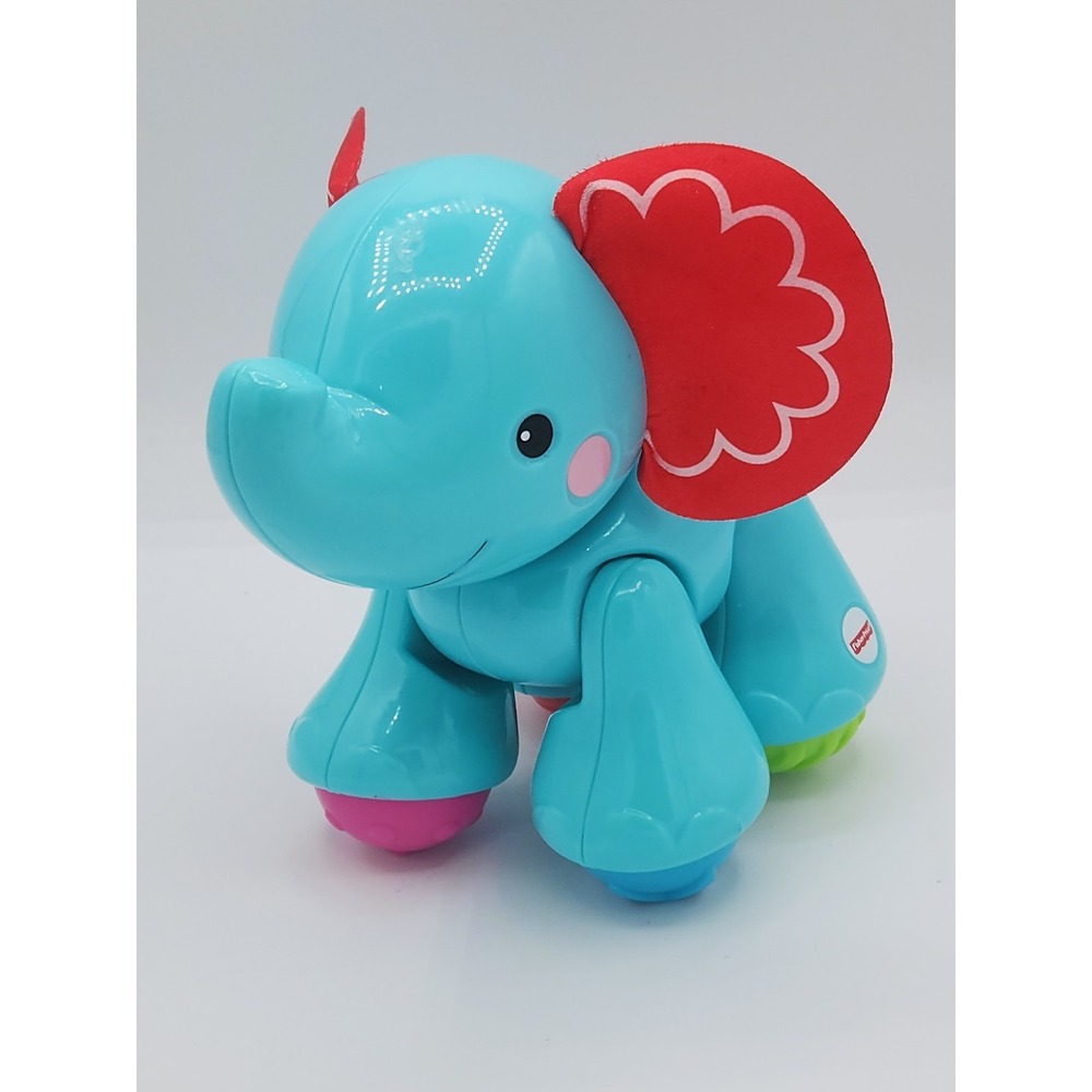 Fisher-Price Amazing Animals 8" Elephant Powder Blue Clicker Toy w/ Cloth Ears‎